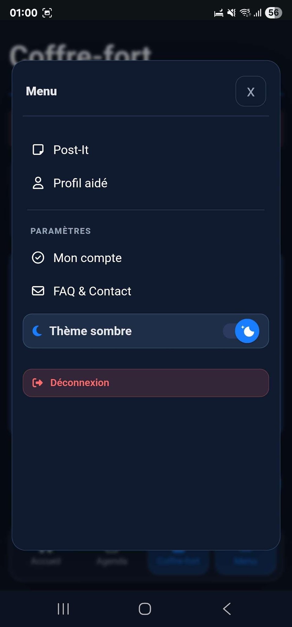 Menu mobile Aide et Vous